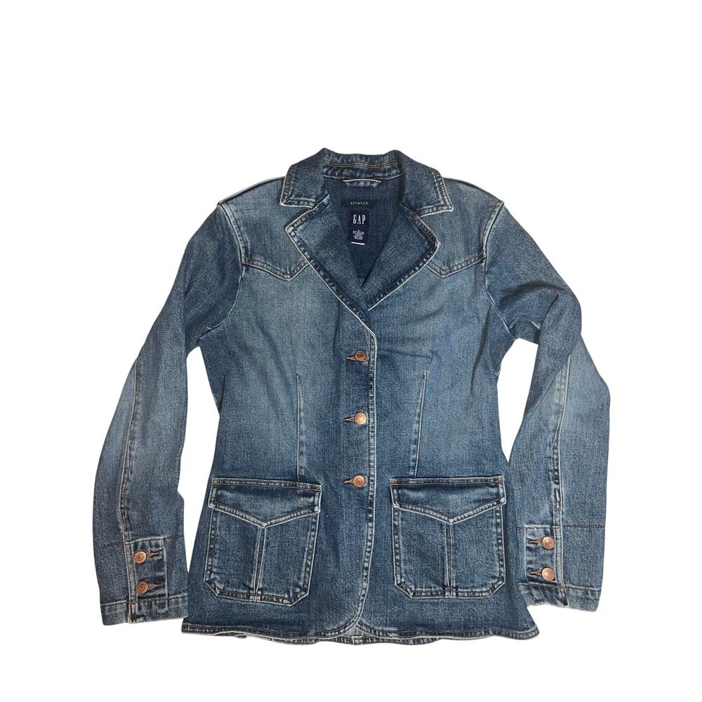 Y2K Gap stretch blue denim utility jacket blazer women's size small